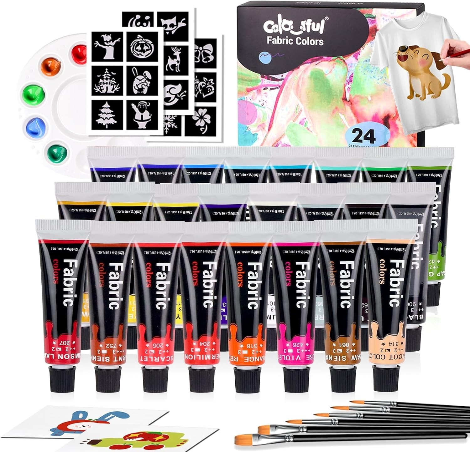 Fabric Paint Set for Clothes 24 Colors - Permanent Textile Paint Kit for Shoe...