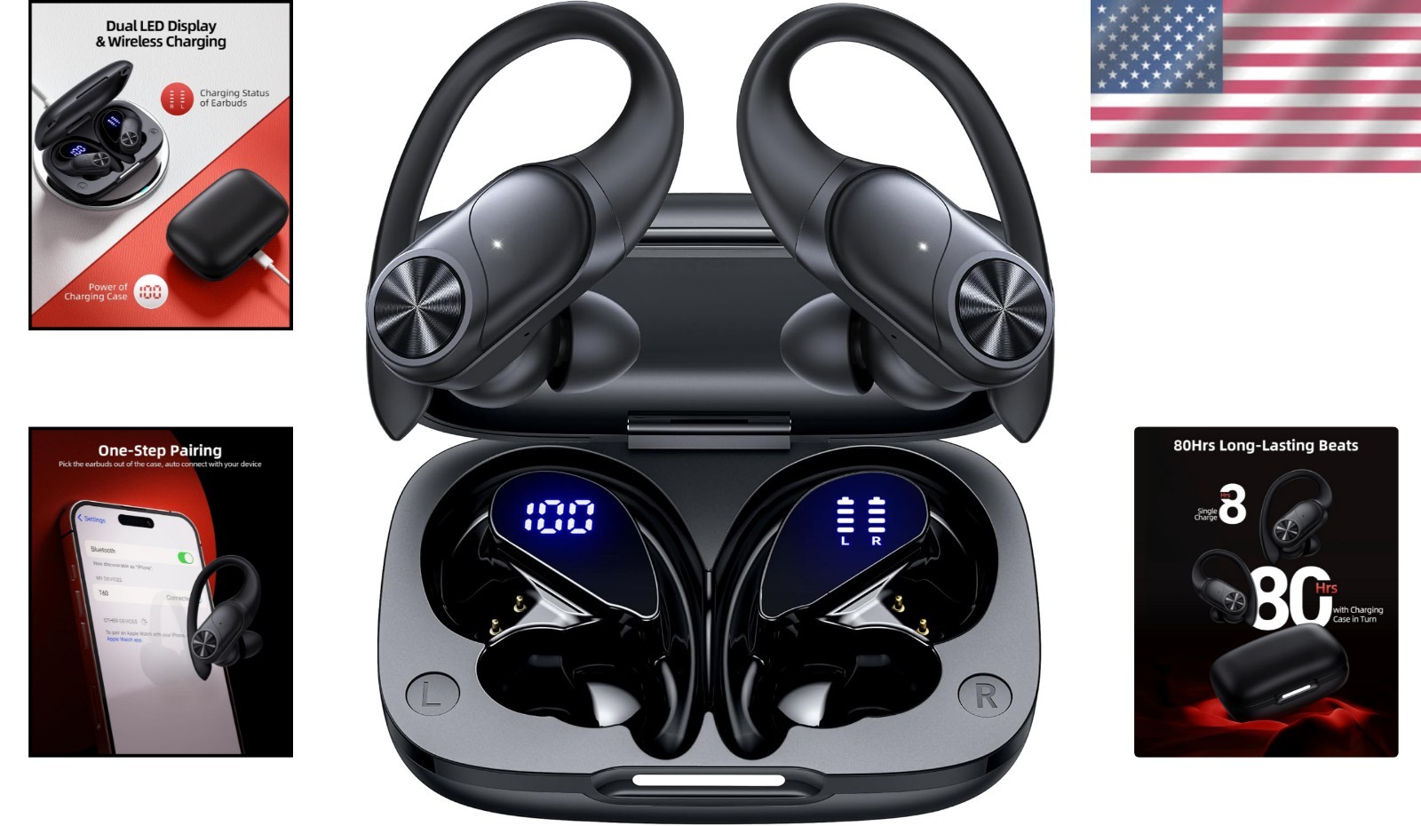 Deep Bass Waterproof Bluetooth Earbuds for Sports - 30ft Range & Easy Control