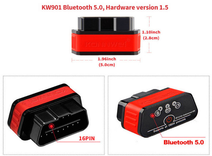 KW901 ELM327 Bluetooth Dual Mode Automotive Fault Diagnosis Tester Scanner