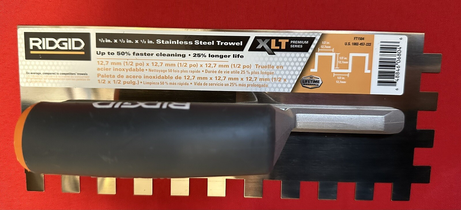 Ridgid 1/2" X 1/2" X 1/2" Stainless Steel Trowel, XLT PREMIUM SERIES, #FT1504