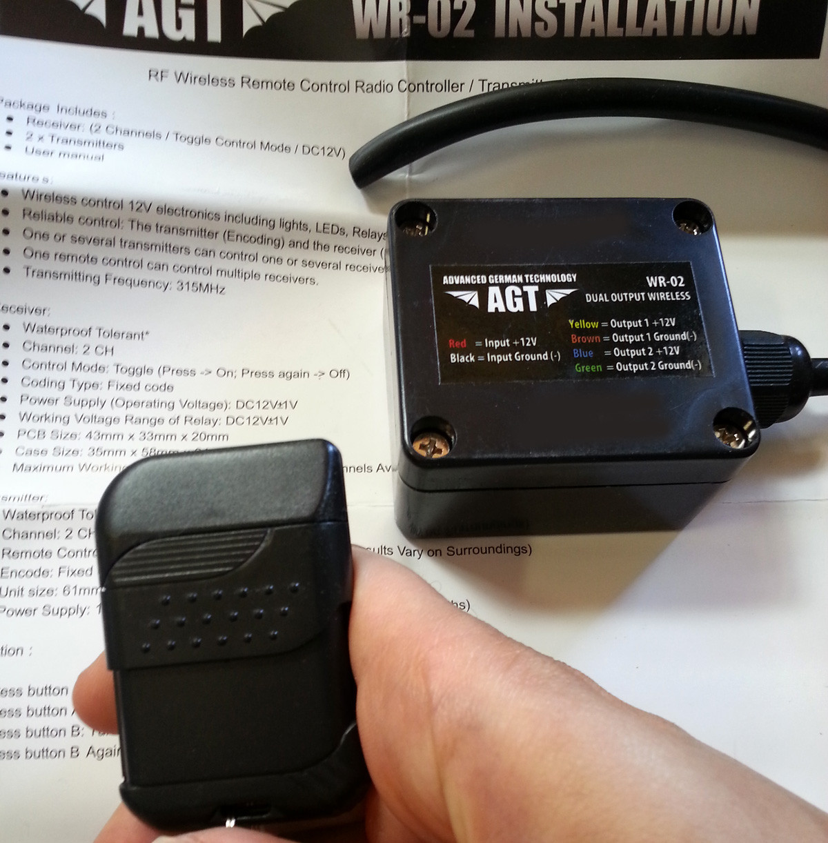 2CH Way RF Waterproof wireless Remote control & Receiver On / Off Switch 12V