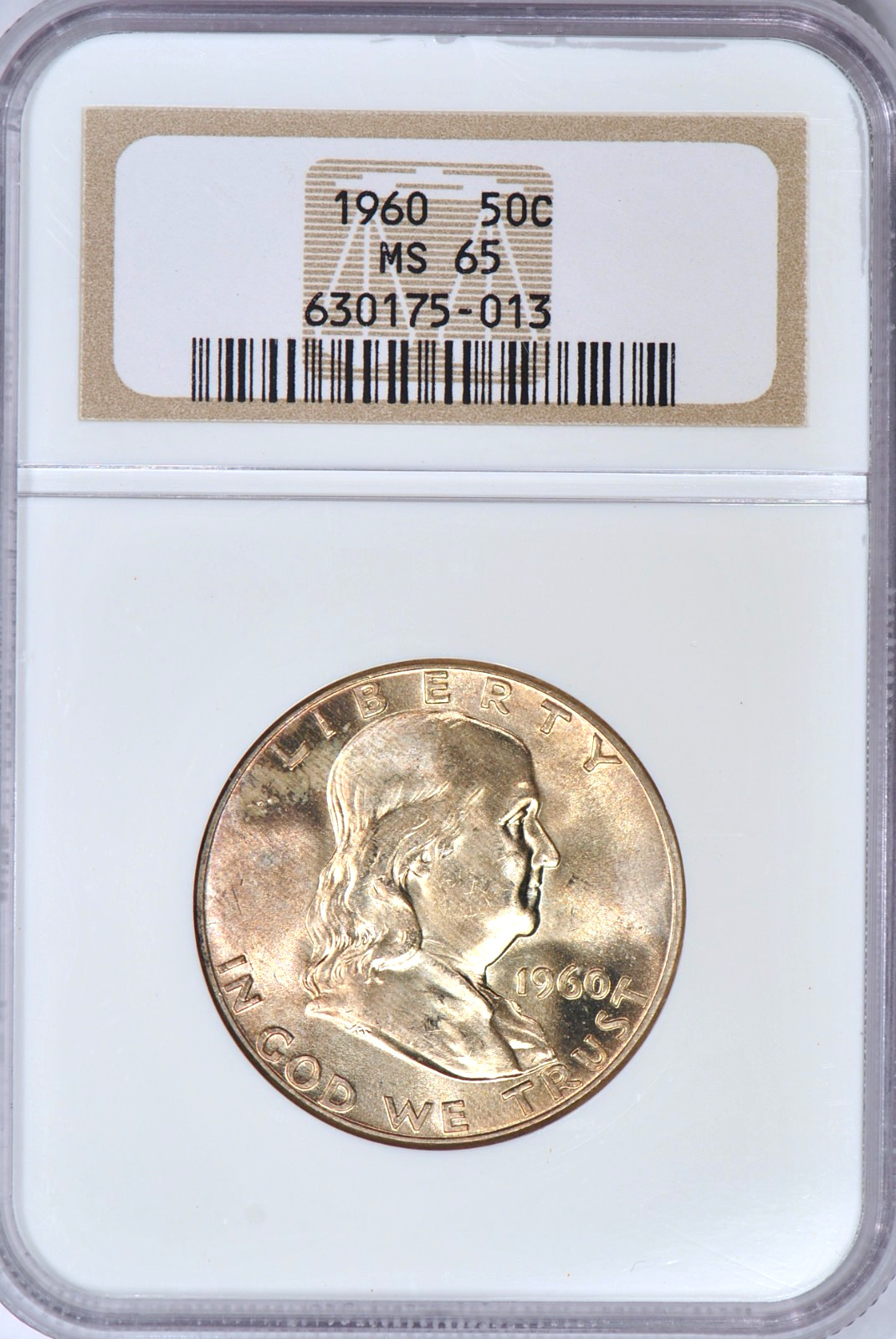 1960 Toned Franklin Half Dollar NGC MS 65 See Video Toning Old Holder Silver 50C