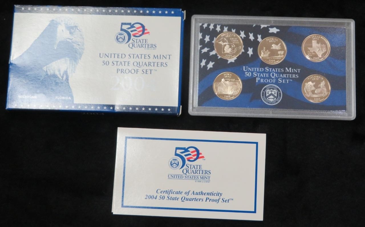 2004-S United States Mint Proof Quarter Set * Proof * 5 Coins * Box & COA