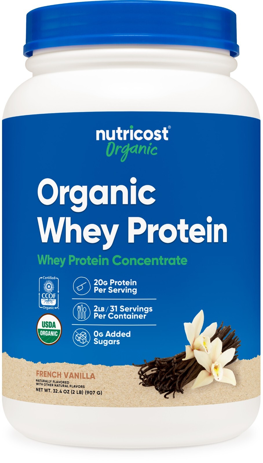Nutricost Organic Whey Protein Concentrate, French Vanilla Flavored, (2LBS)