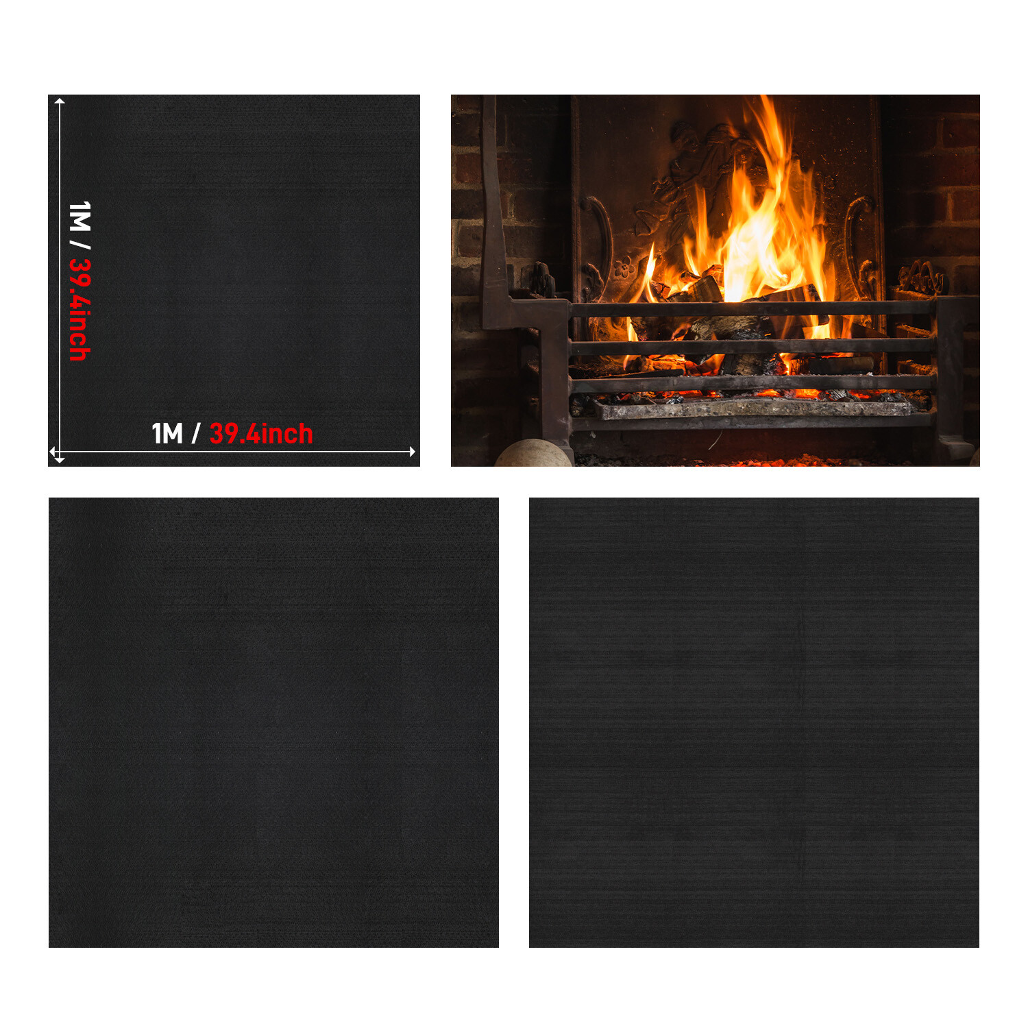 Blcak Fireproof Fireplace Carpet Grill Rugs Protection Mat Flame Resistant Pad