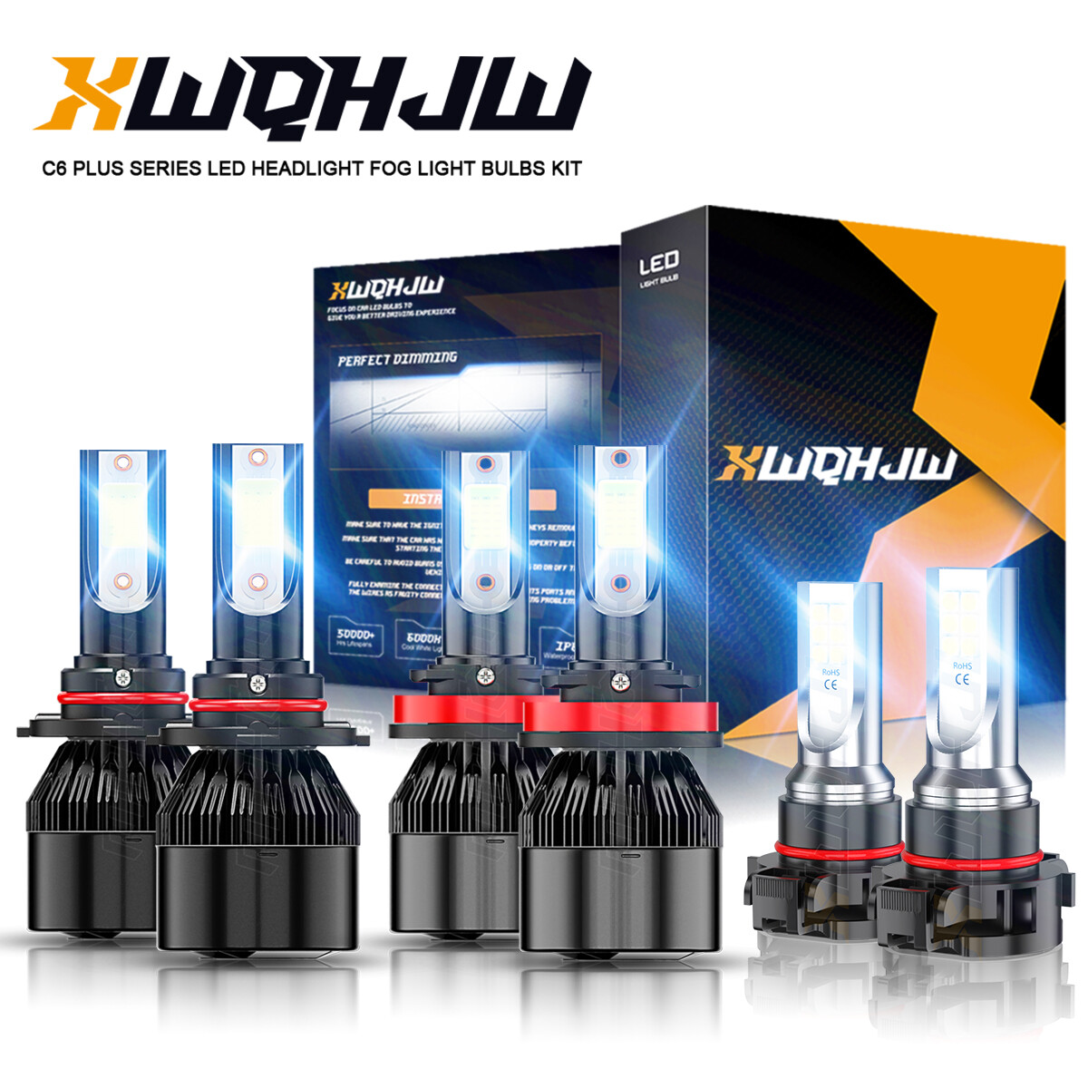 6x Combo LED Headlight Bulbs High Low Beam + Fog Light for Chevy Tahoe 2015-2019