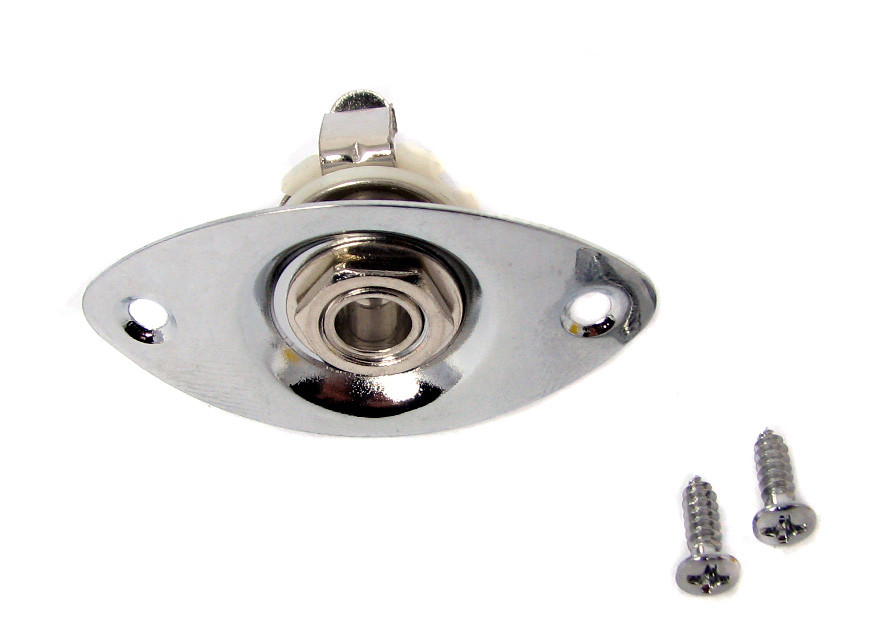 1pc. Mono Jack Pre-mounted in Chrome Jack Plate for Guitar & Cigar Box Guitar