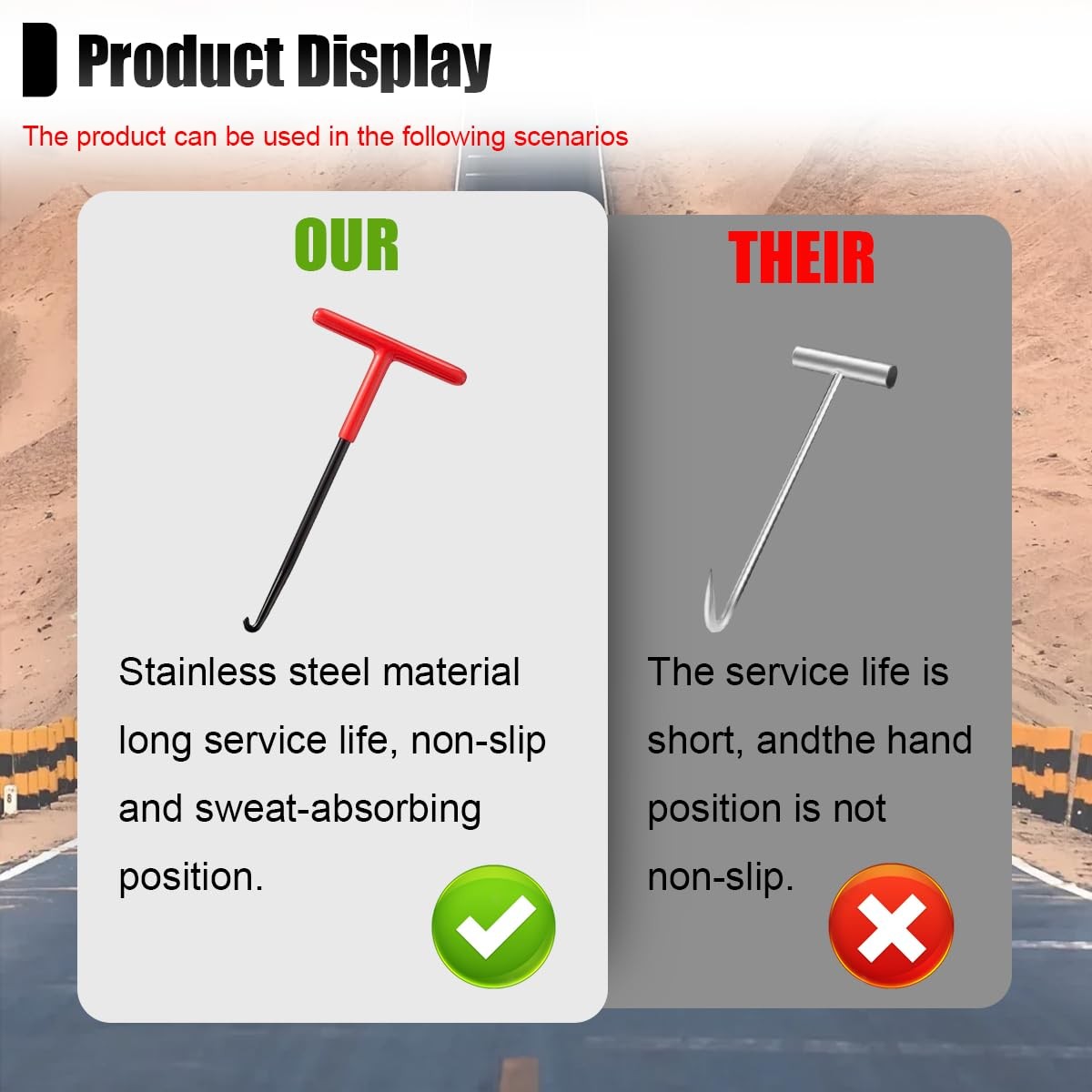 Motorcycle Exhaust Spring Hook, T Shaped Handle with Rubber Coating Accessories