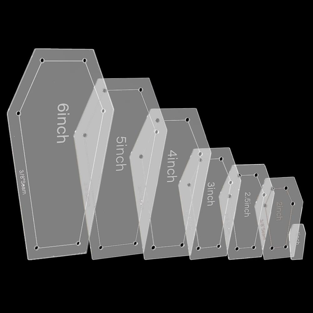 7 Pcs Coffin Acrylic Quilting Templates, 7 Sizes Clear Coffin Sewing Template Ac