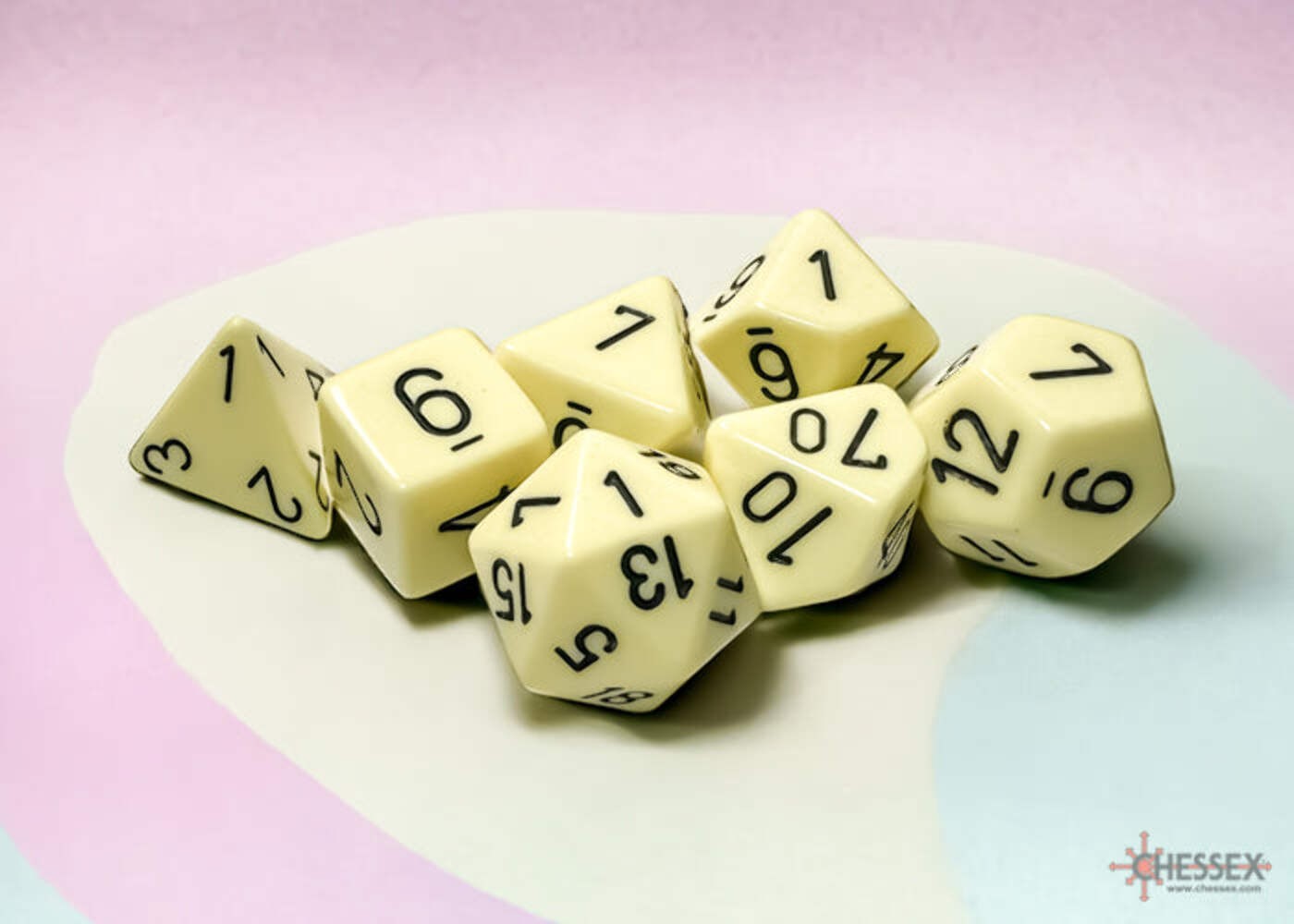 Chessex - Opaque Pastel Yellow/black Polyhedral 7-Dice Set