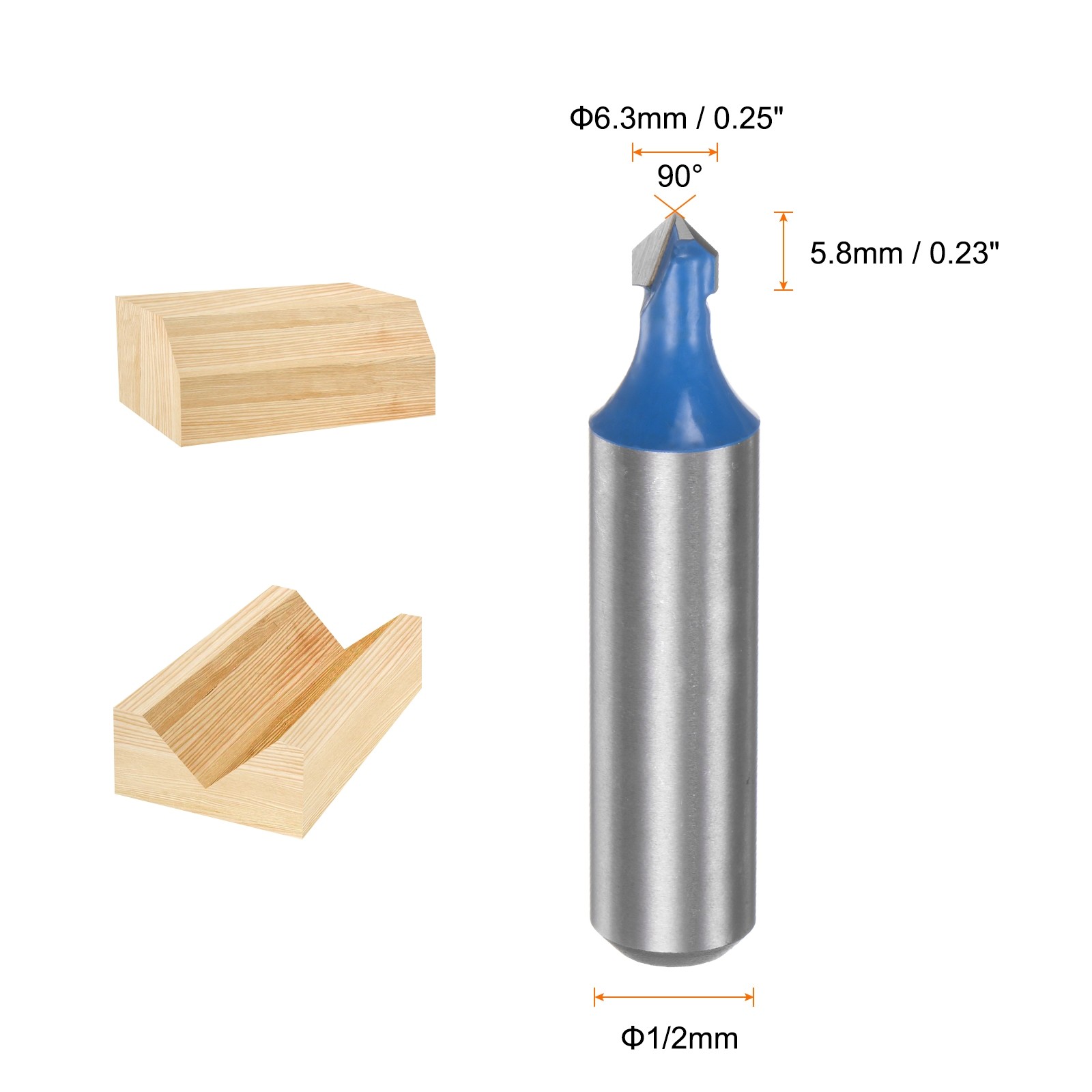 Router Bit 1/4" Dia 1/2" Shank 90 Degree V Type End Mill Edge Trimmer