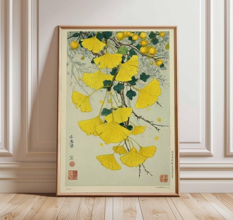 Japanese Ginkgo Leaves Poster Vintage Botanical Wall Art – Zen Decor
