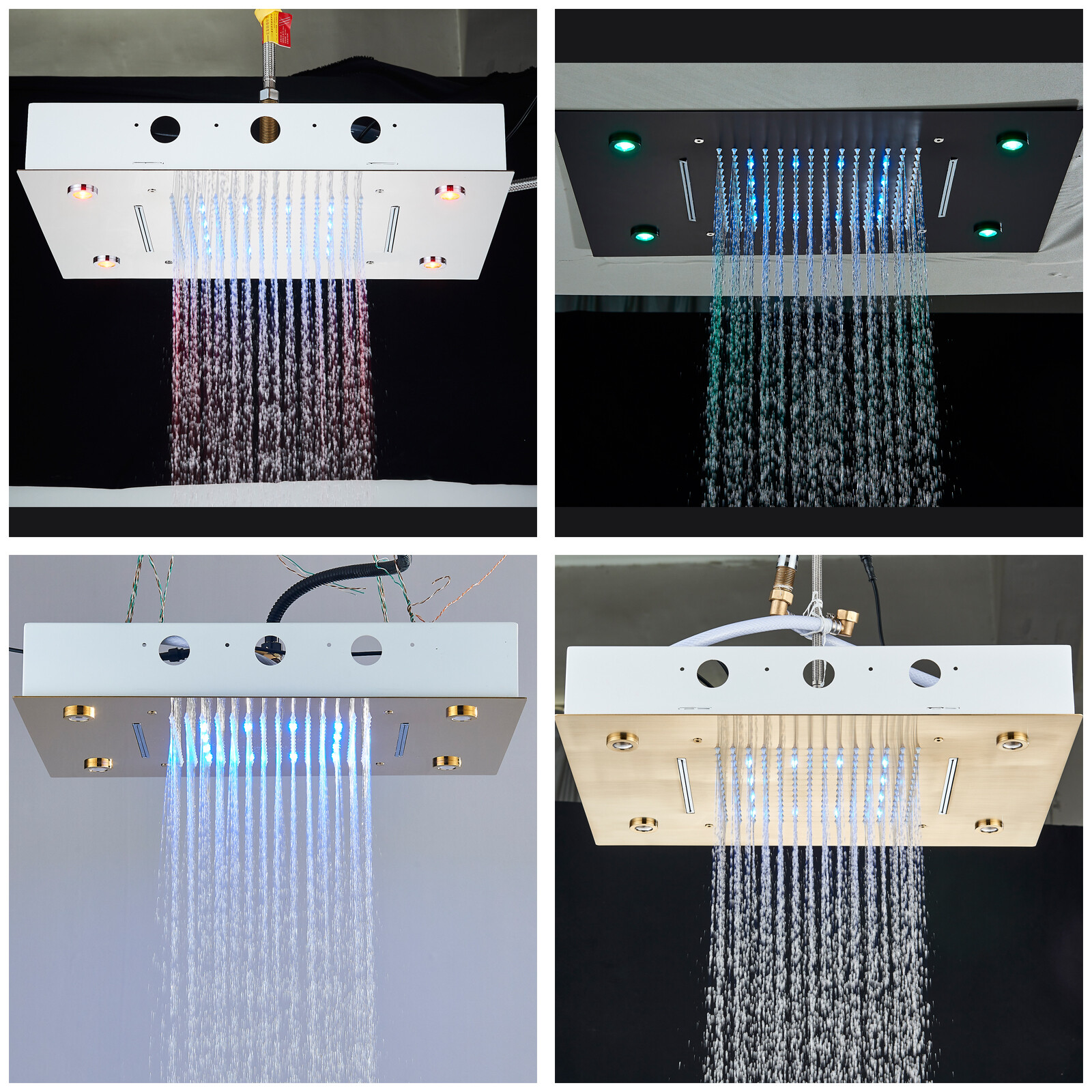 Luxury LED 3 Colors Change Rain&Waterfall Shower Head High Pressure Ceiling Moun