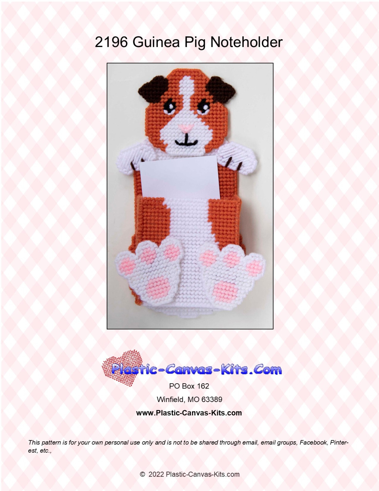 Guinea Pig Magnetic Note Holder- Plastic Canvas Pattern or Kit