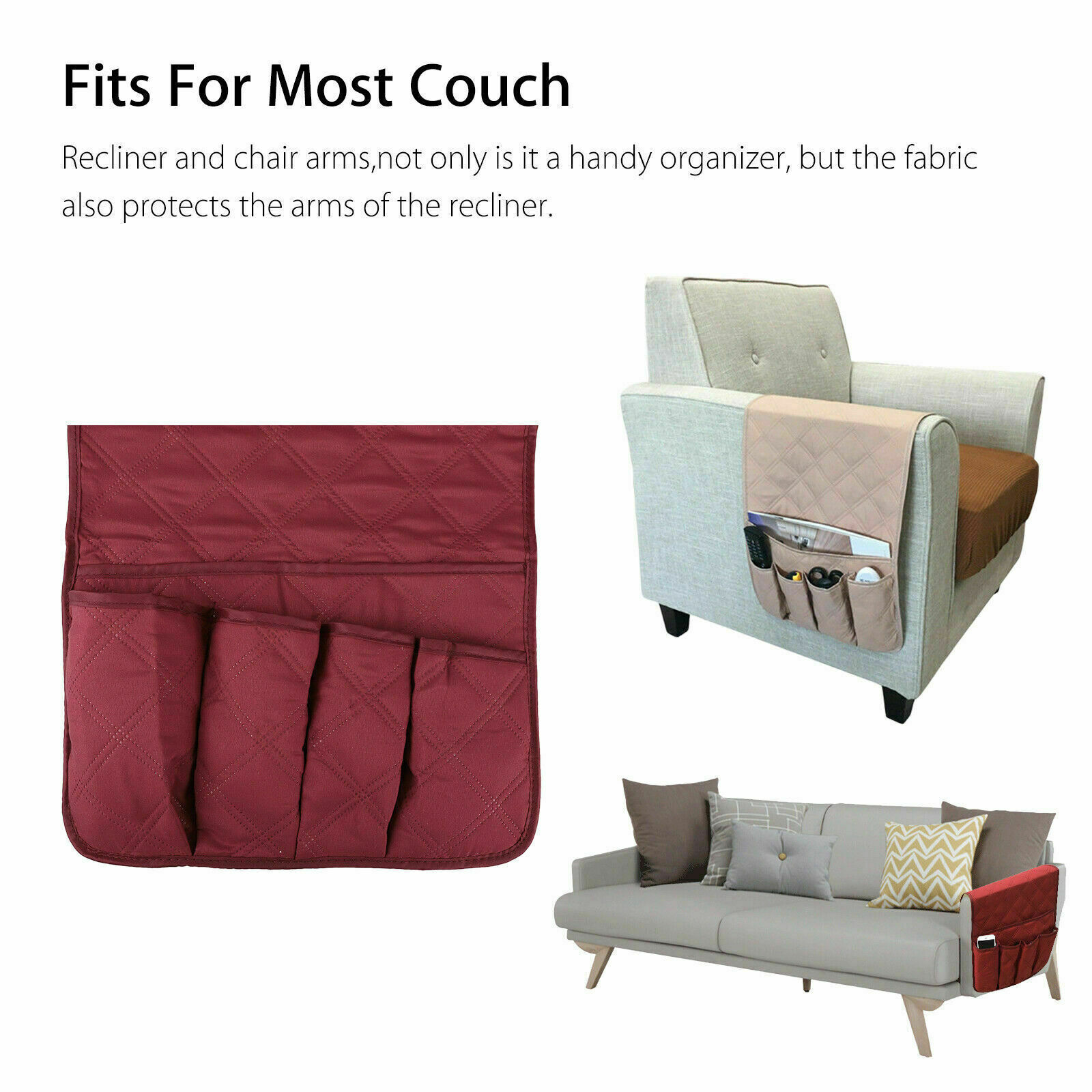 5 Pocket Sofa Arm Rest Organizer Caddy Couch Tray Remote Control Holder Table