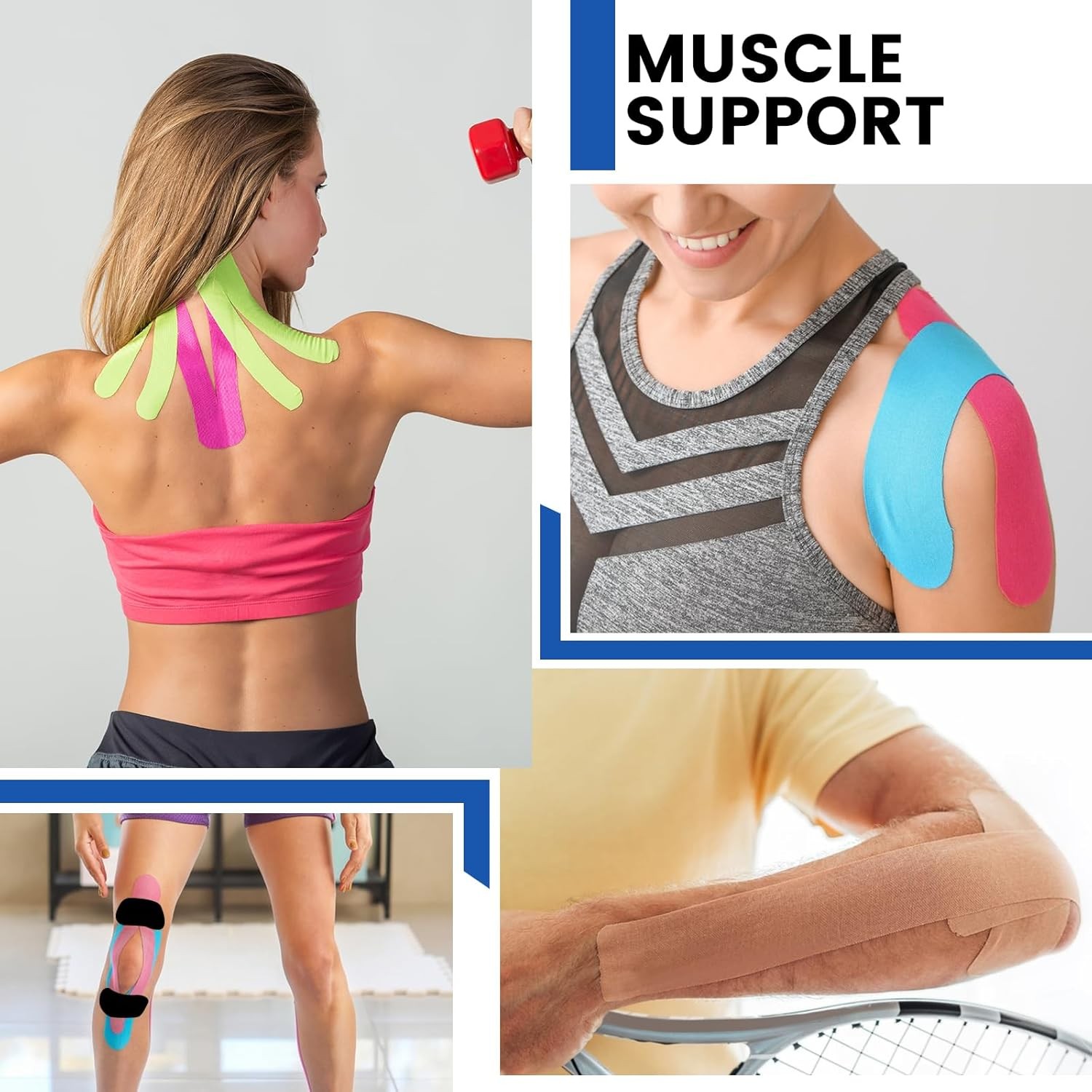 5 Rolls Kinesiology Tape, 5 Colors 2 inch x 16.4 Feet Waterproof Athletic Tape,