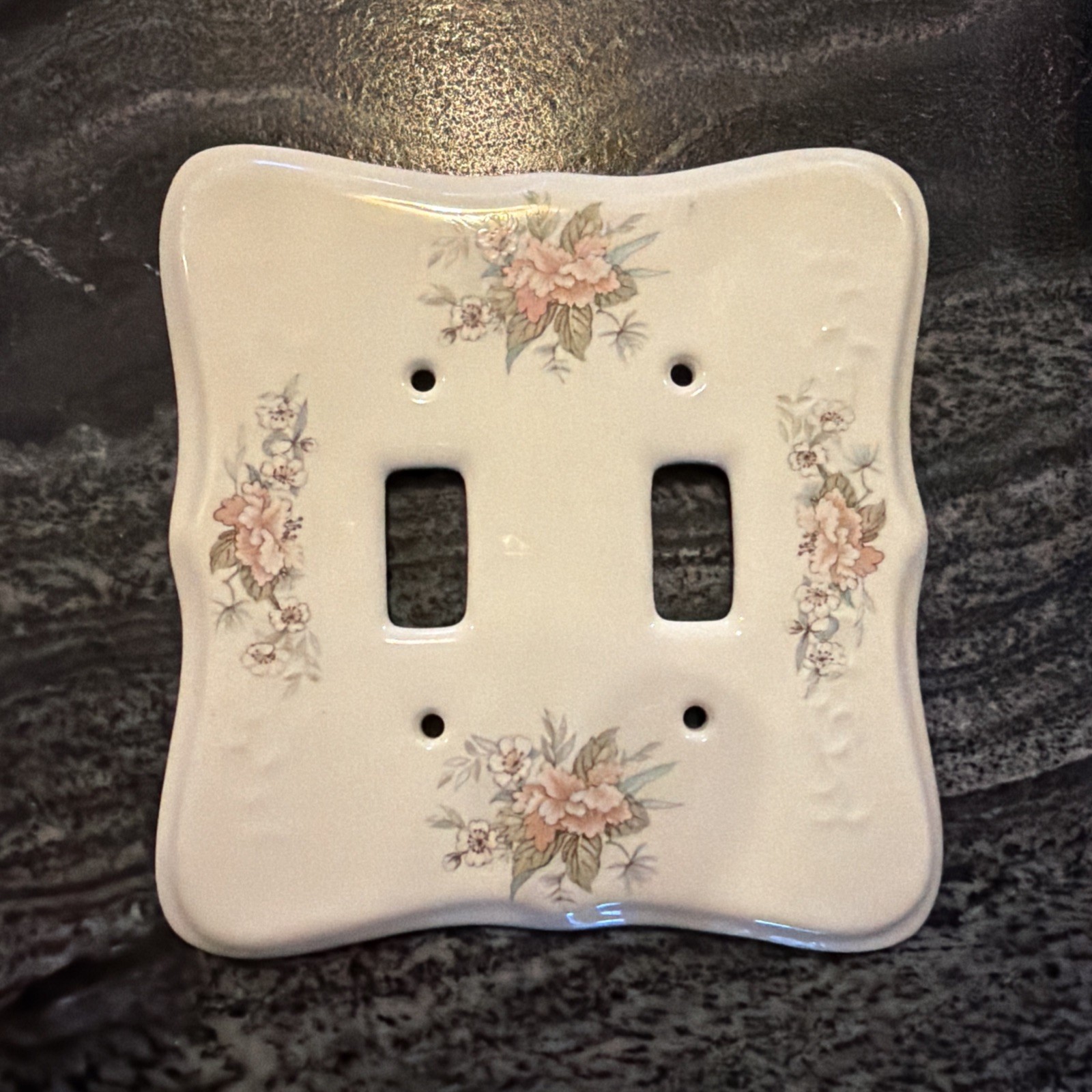 Vintage Hand Painted Porcelain Floral Dual Switch Plate Athena, California (NM)