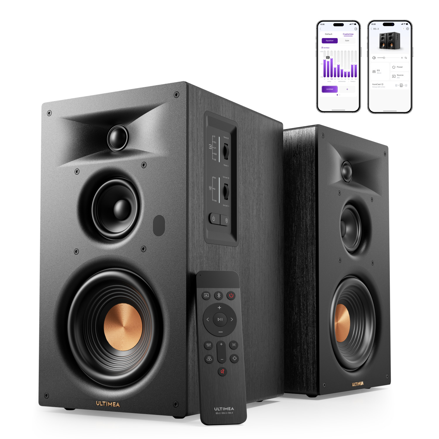 ULTIMEA BS-3 3-Way Bookshelf Speakers with 5.25'' Woofer, 70W RMS, HDMI ARC, APP