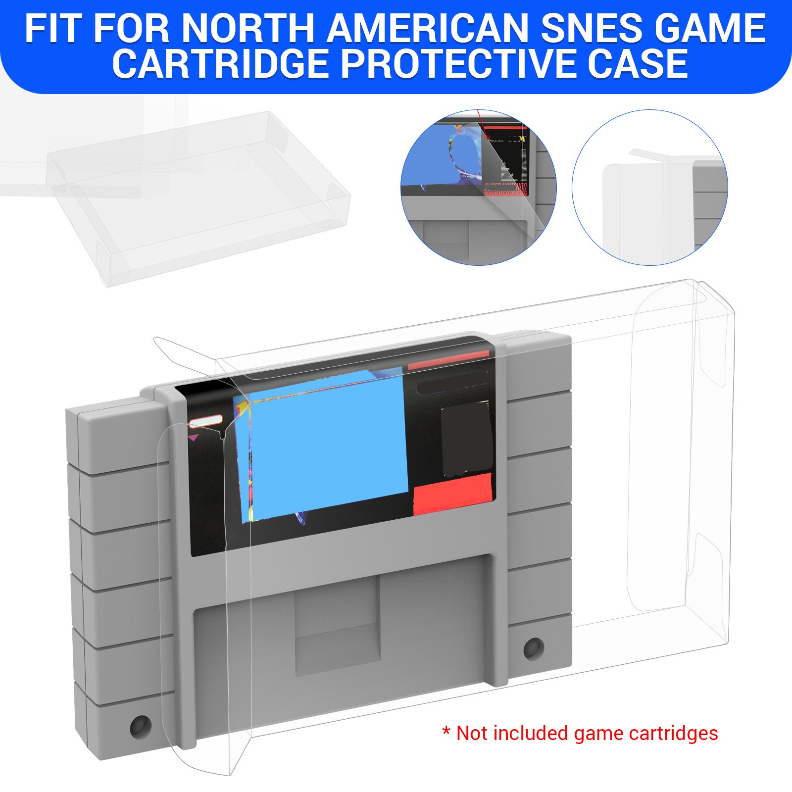 Clear PET Protector Storage Box for SNES Game Cartridge North American Version