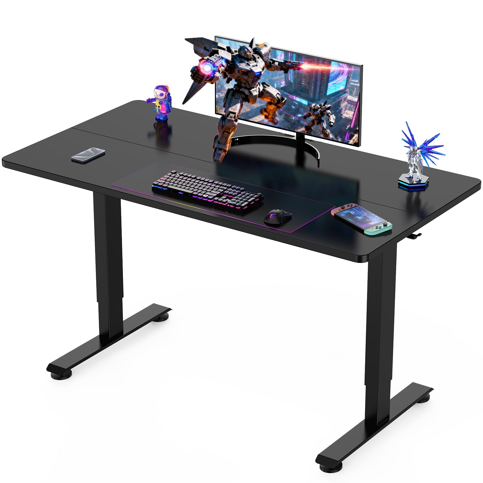 Veken 55 Inch Large Electric Standing Desk, Gaming 55×23.6 Inch, Cyber Black