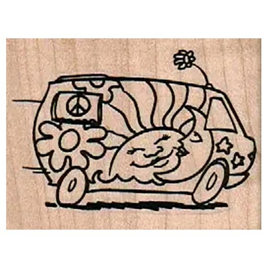Hippie Bus 2 3/4 x 2" Rubber Stamp, Classic Car Stamp, Peace, Hippies