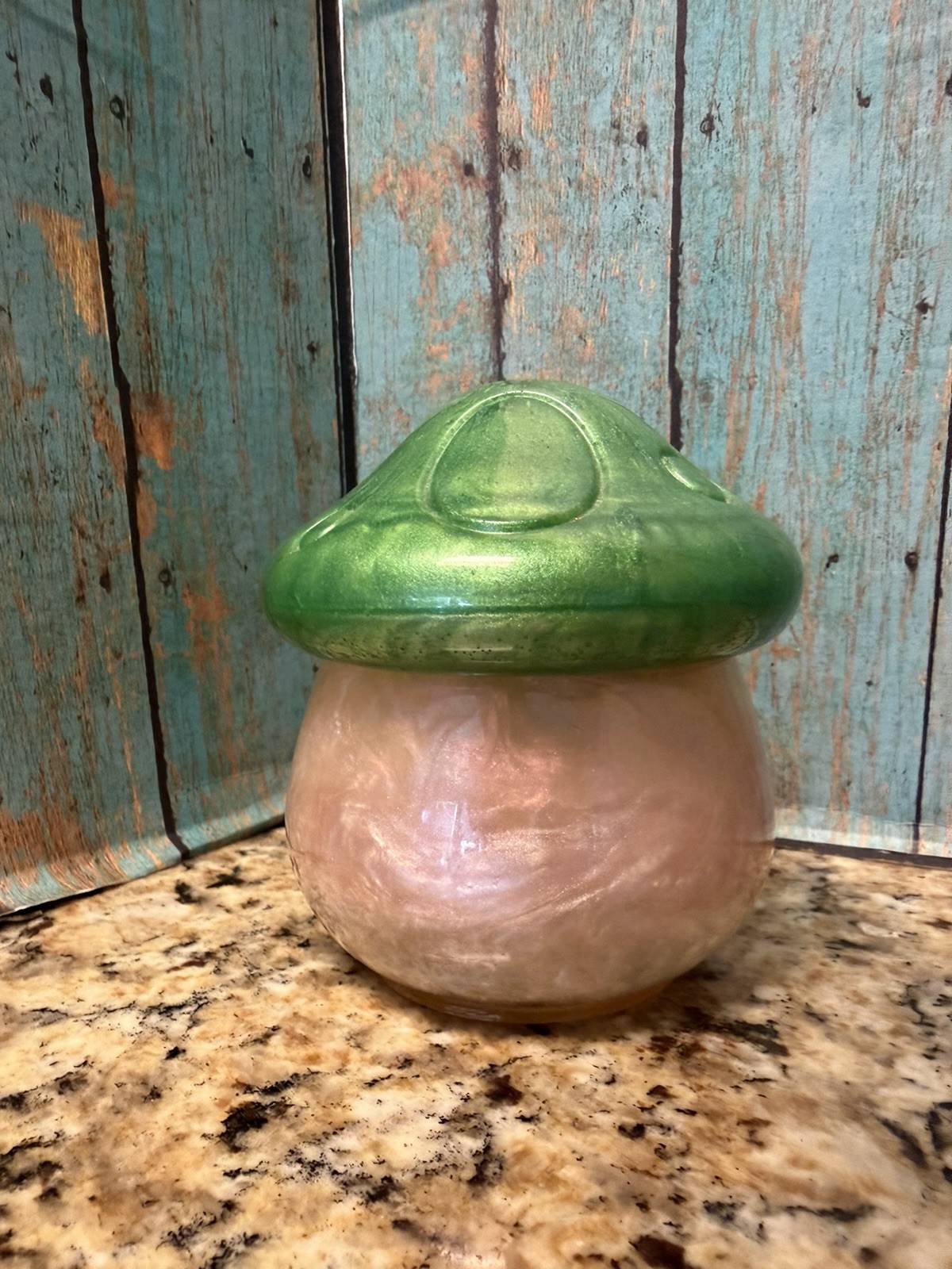 Milky Resin Mushroom Trinket Jar Stash Green Lidded