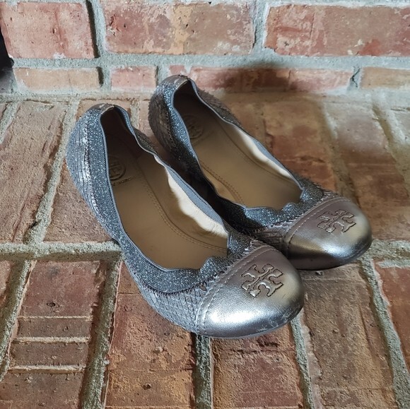 Tory Burch Silver Gabby Python Ballet Flats