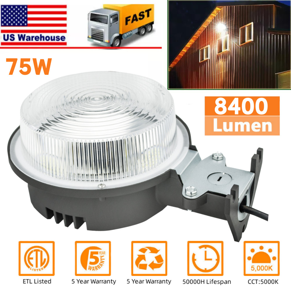 Barn LED Yard Light 75Watt Security Light Dusk To Dawn 8400LM 5000K w/ Photocell