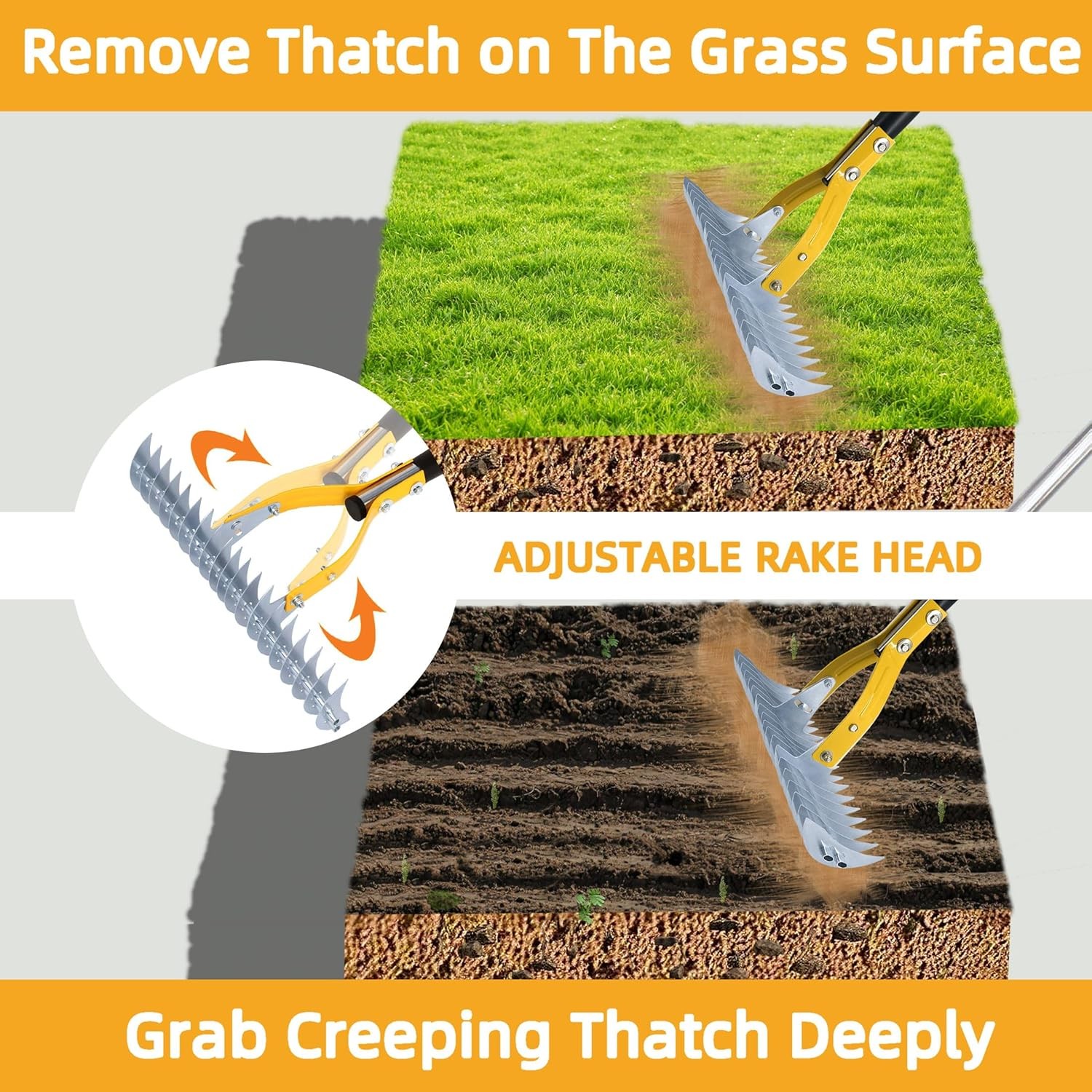 Thatch Rake 15 Inch Wide Efficient Dethatcher Rake for Cleaning Dead Grass