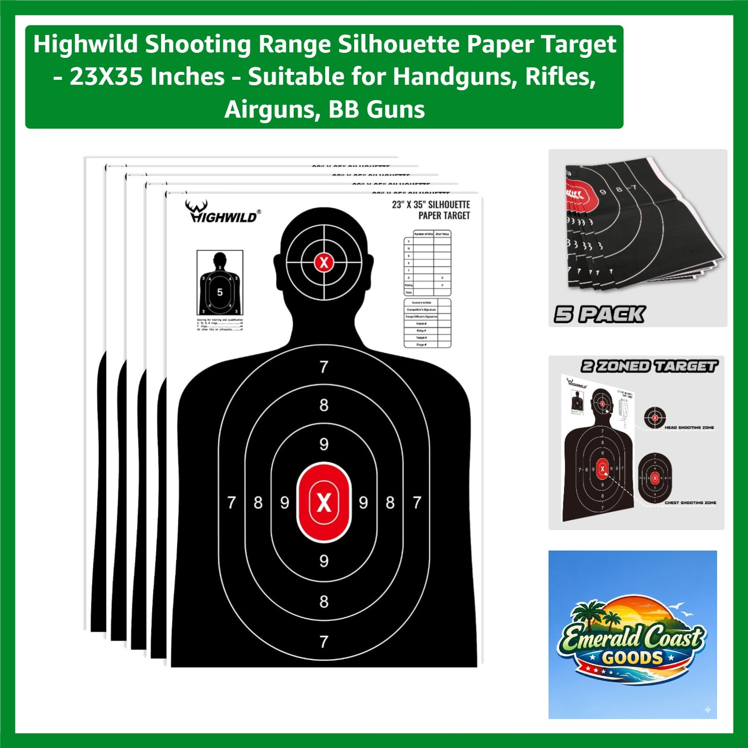 Silhouette Shooting Targets - 23x35 Inches, Compatible with All Firearms