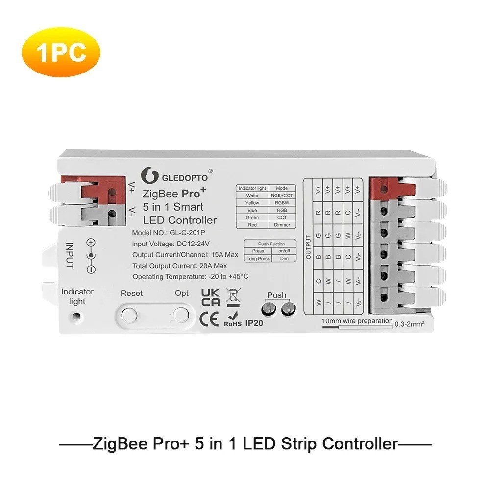 GLEDOPTO Zigbee 3.0 Pro+ LED Strip Controller 5 in 1 12V 24V RGBCCT RGBW RGB CCT
