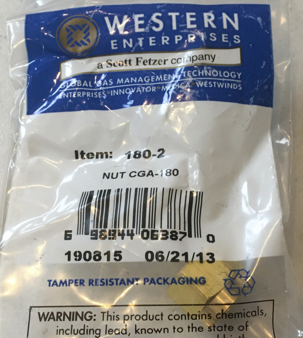 WESTERN ENTERPRISES #180-2 Hose Fitting For Compressed Gas Inlet Nut 11/16” Long