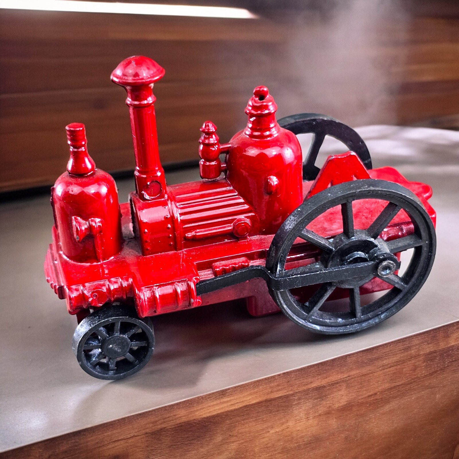 VTG Pencil Sharpener The Hodge Steamer Train Die Cast Red 1840 Moving Wheels