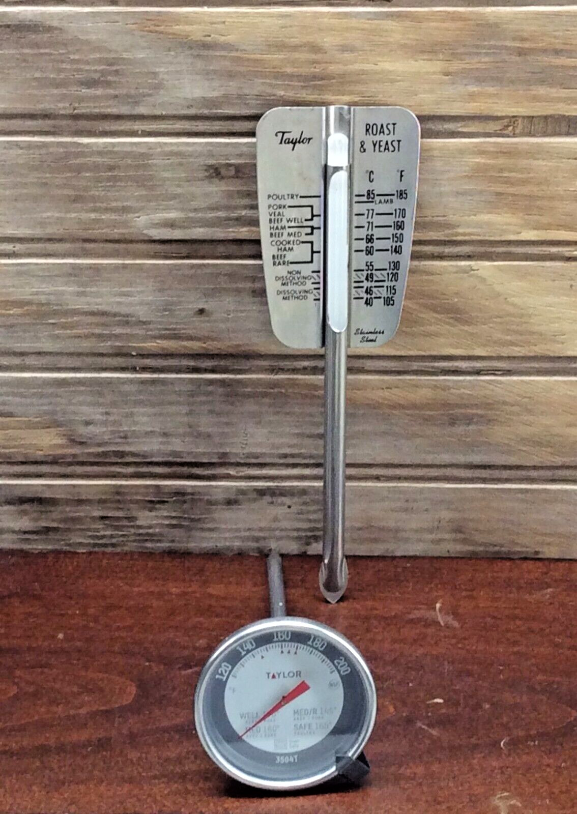 Taylor Thermometers Meat & Roast/Yeast Stainless Steel Lot Of 2 Vintage MCM