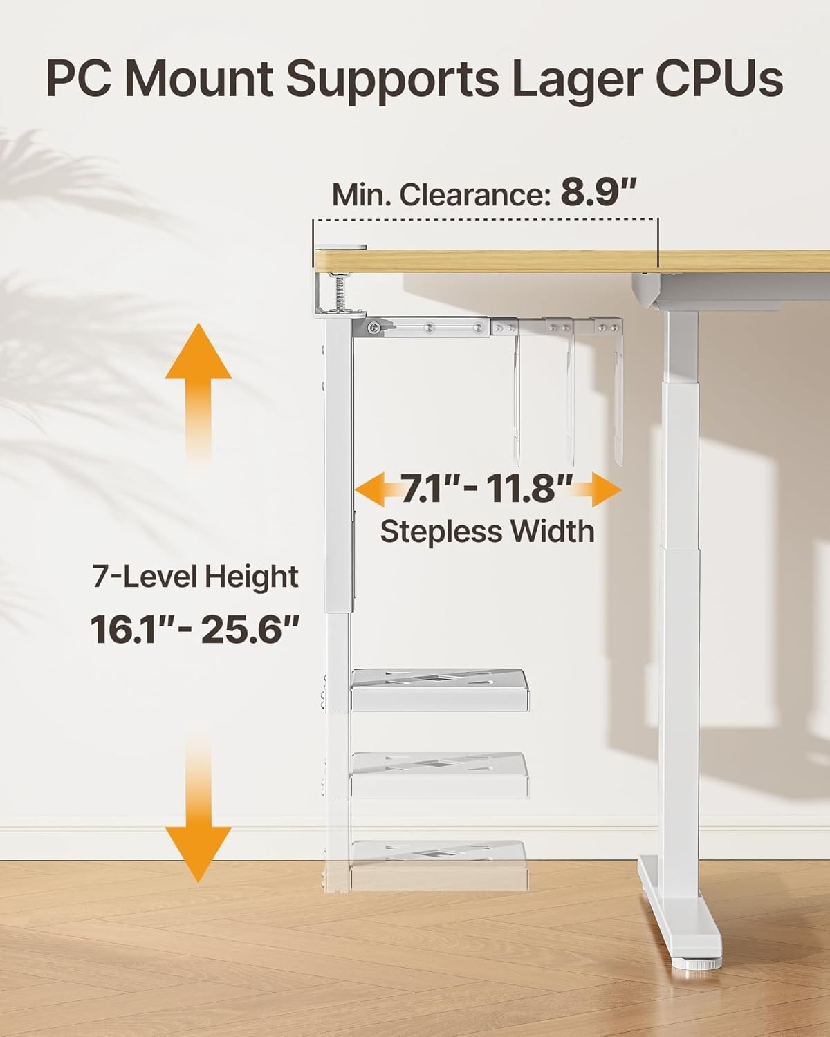 monTEK No-Drill Under Desk PC Mount - Heavy Duty 66lb Capacity - Adjustable