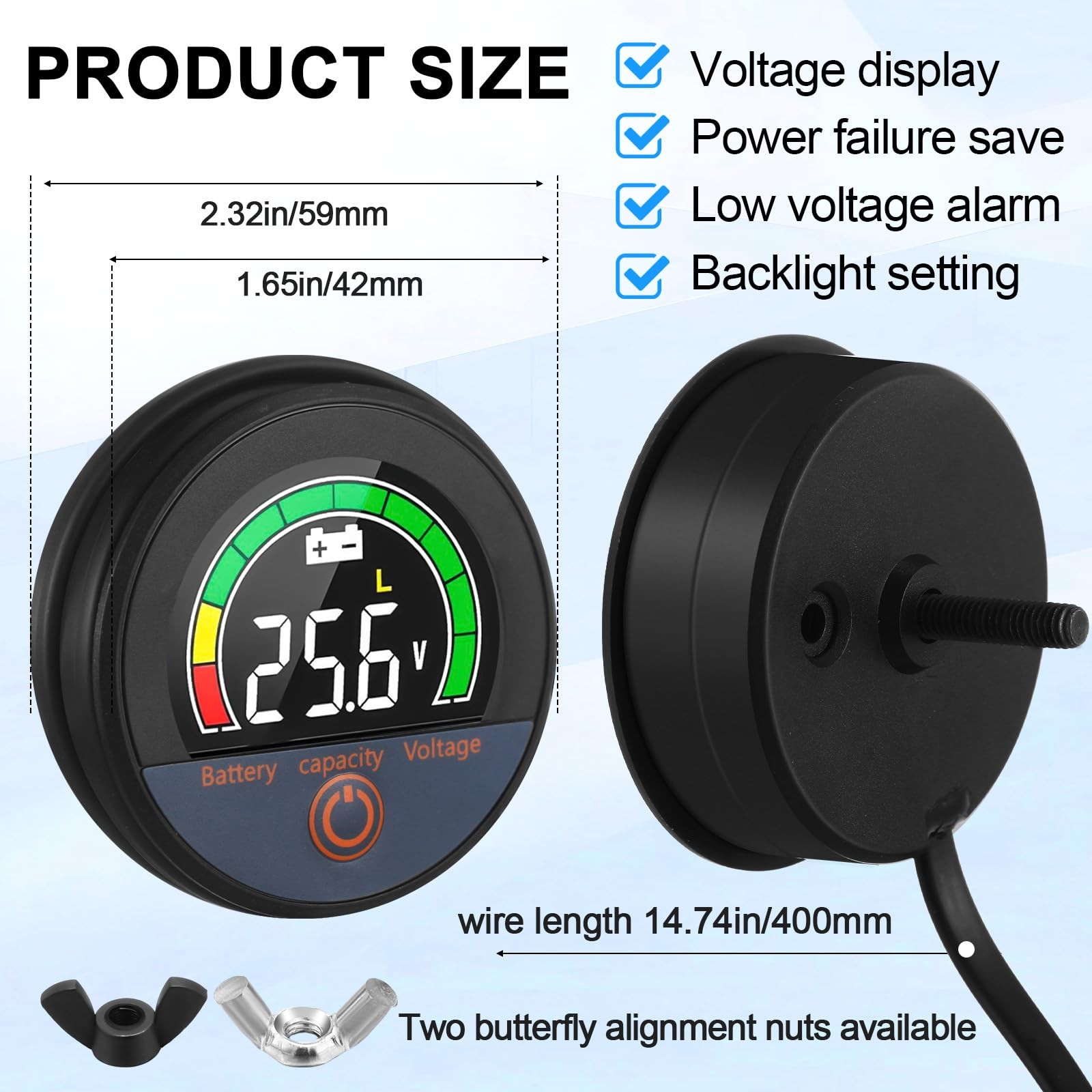 2 Set 12V 24V 48V 60V 84V Battery Monitor with Alarm LCD Digital Display Golf...