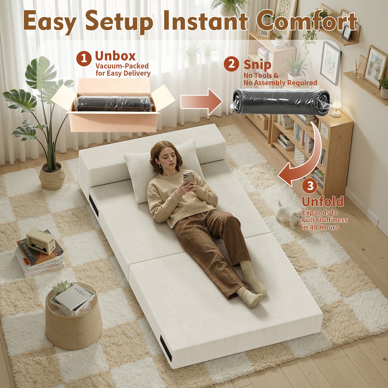Convertible Folding Sofa Bed Folding Couch Floor Sofa Pillow Soft 39''