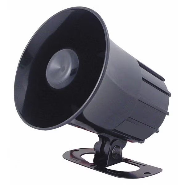 PA Speaker, Siren, Pulse, 6 to 12V DC, 120 dB, ABS Plastic, Black, Pivot/Swivel