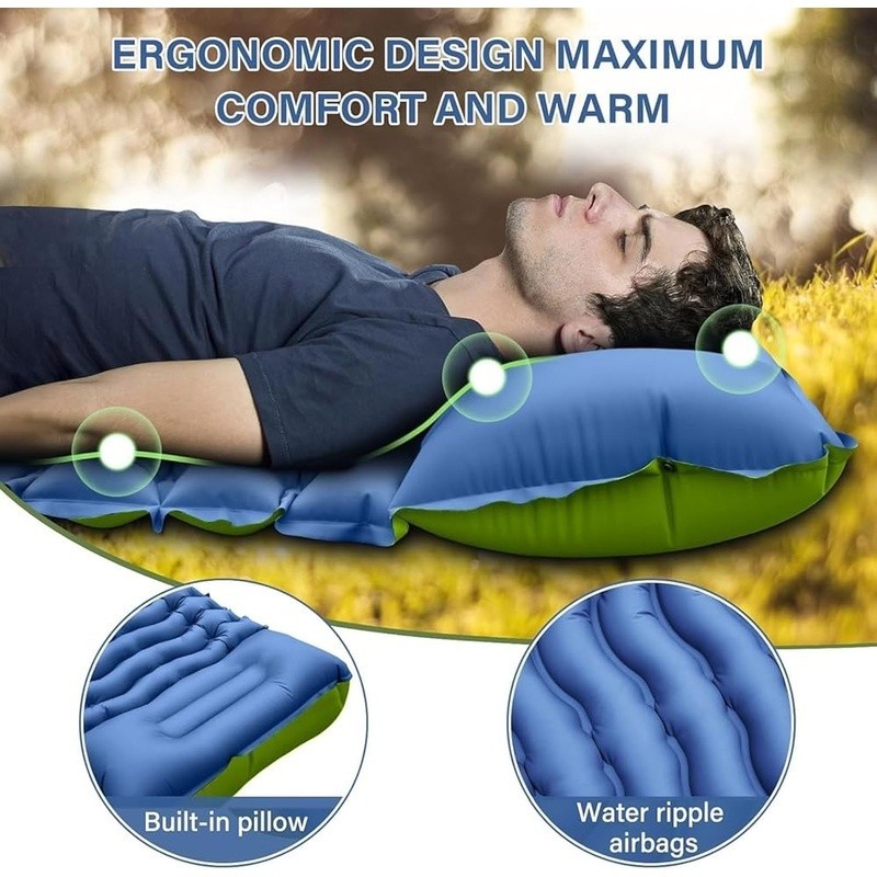 Extra Wide 3 Thick Self Inflating Camping Sleeping Pad W/ Pillow Fast Inflate US