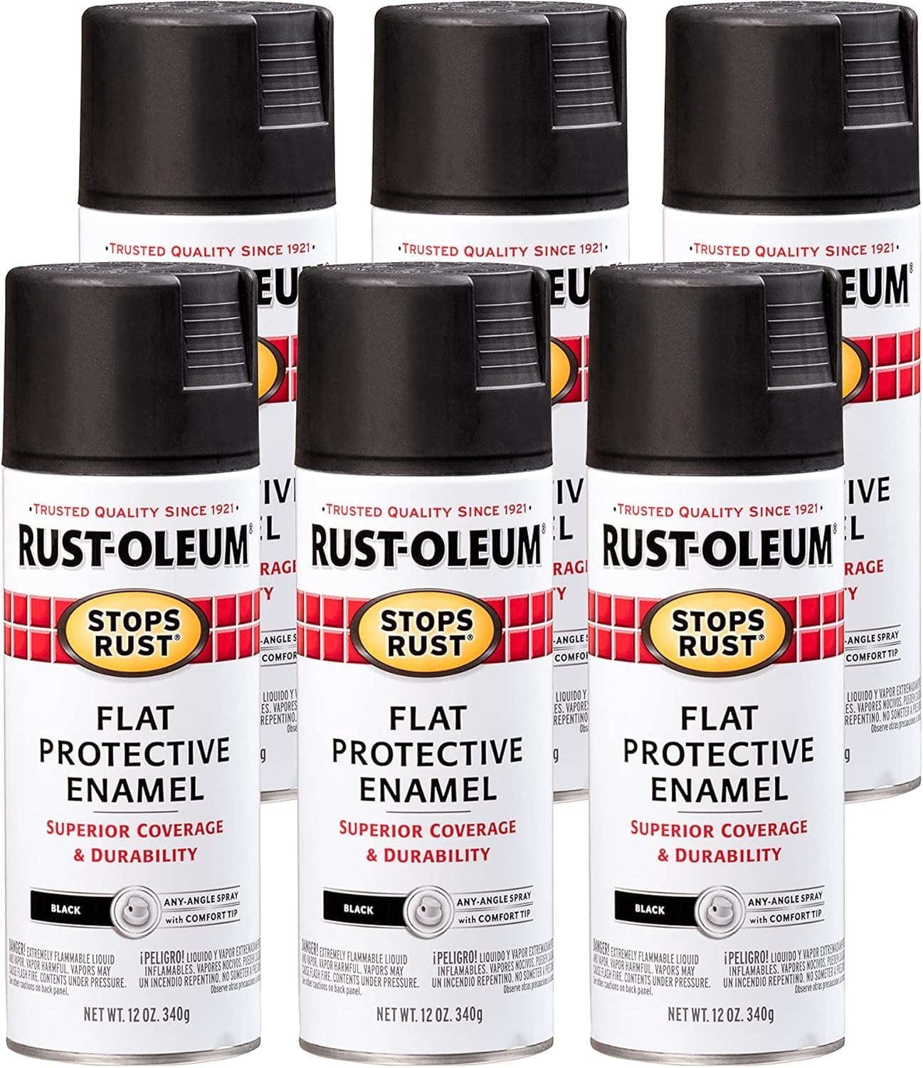 Stops Rust Spray Paint 12 Oz Flat Black 6 Pack UV Resistant Spray Paint