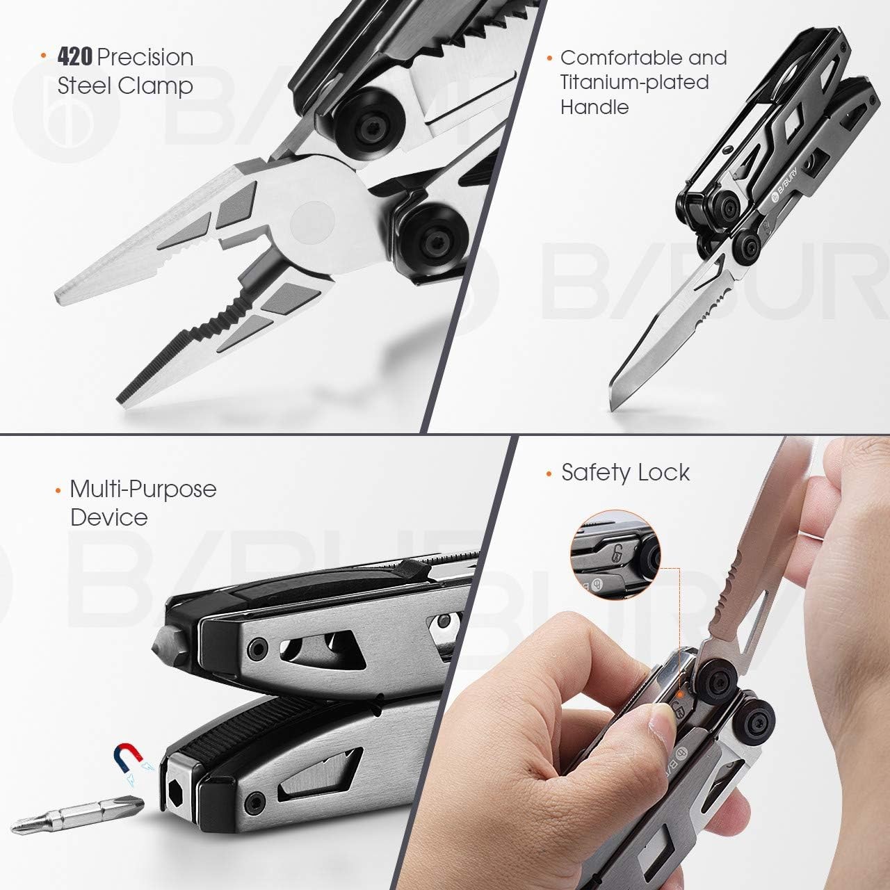 BIBURY Multitool Pliers, 18 in 1 Multi Tool with 18 1 Titanium, Titanium