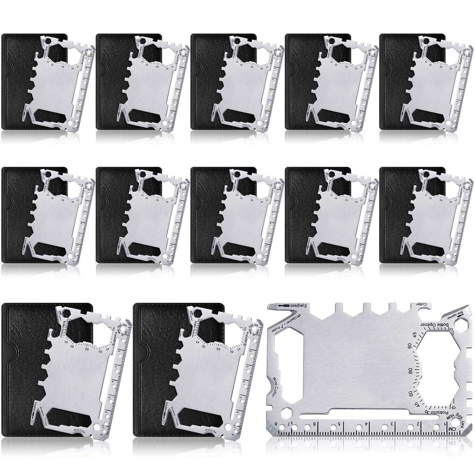 Cholemy 12 Pcs Credit Card Wallet Multitool 46 in 1 Metal Stainless Silver