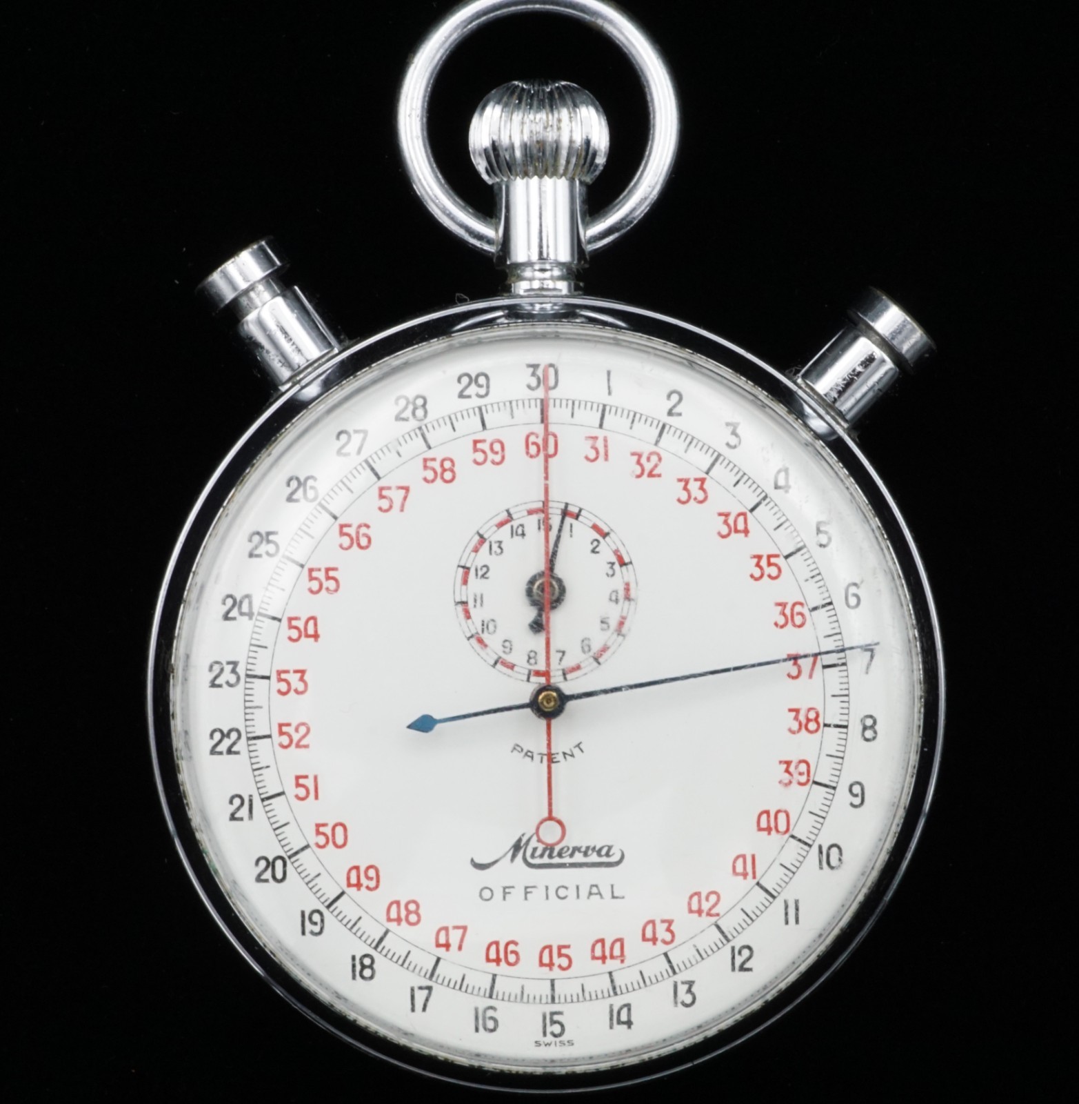 Vintage Minerva Official Split 30 Second 9 Jewel Stopwatch Swiss Made Working