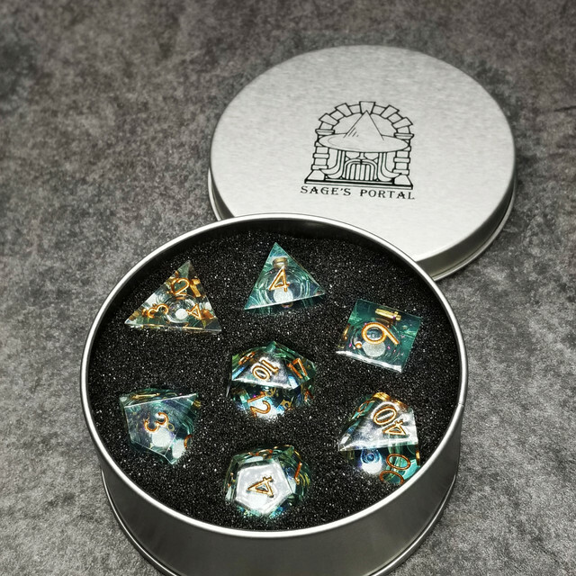Sage's Orbs - Ocean Souls Liquid Core Sharp Edge Resin Dice Set