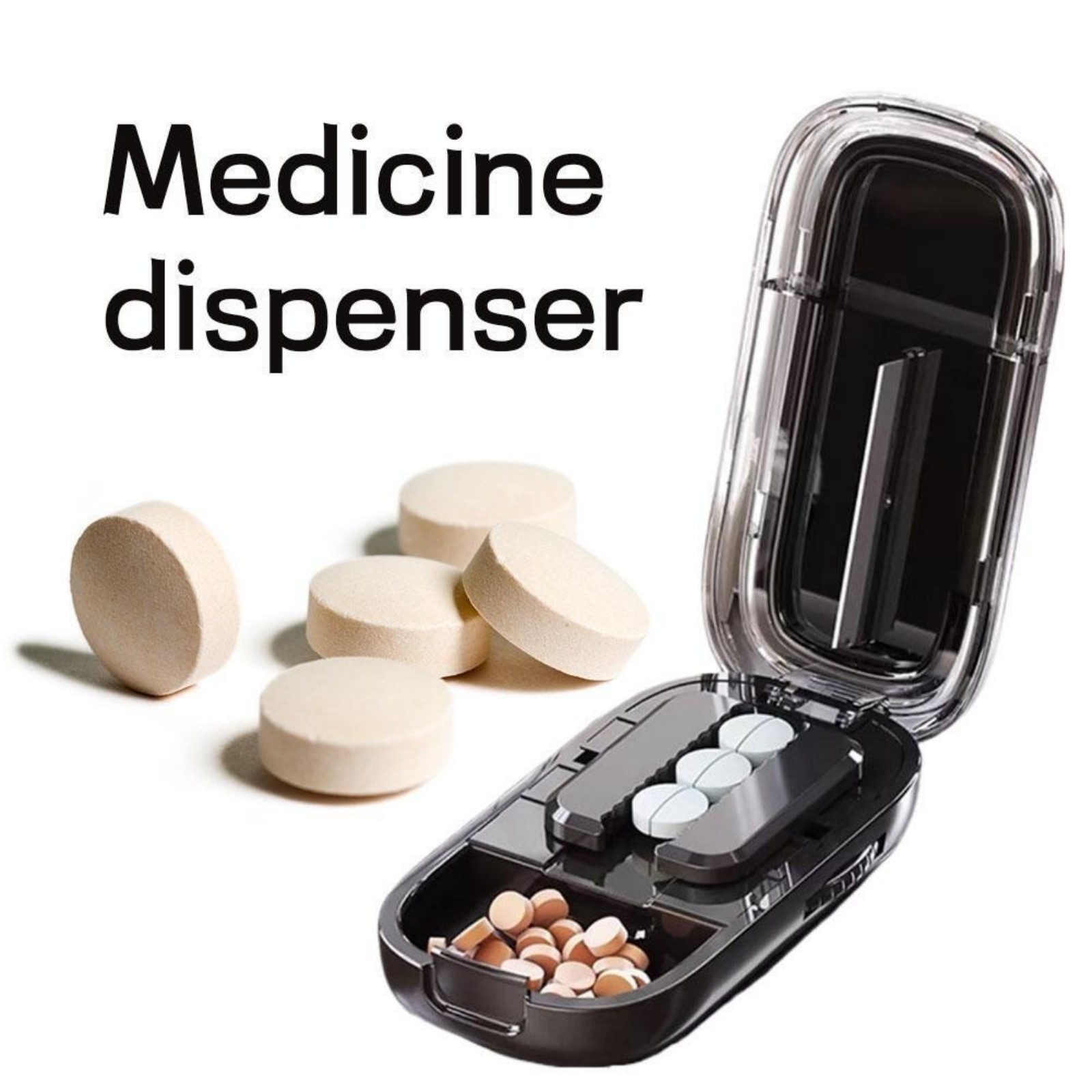 Portable Pill Cutter Splitter Medicine Tablet Divider Box with Storage Compartme