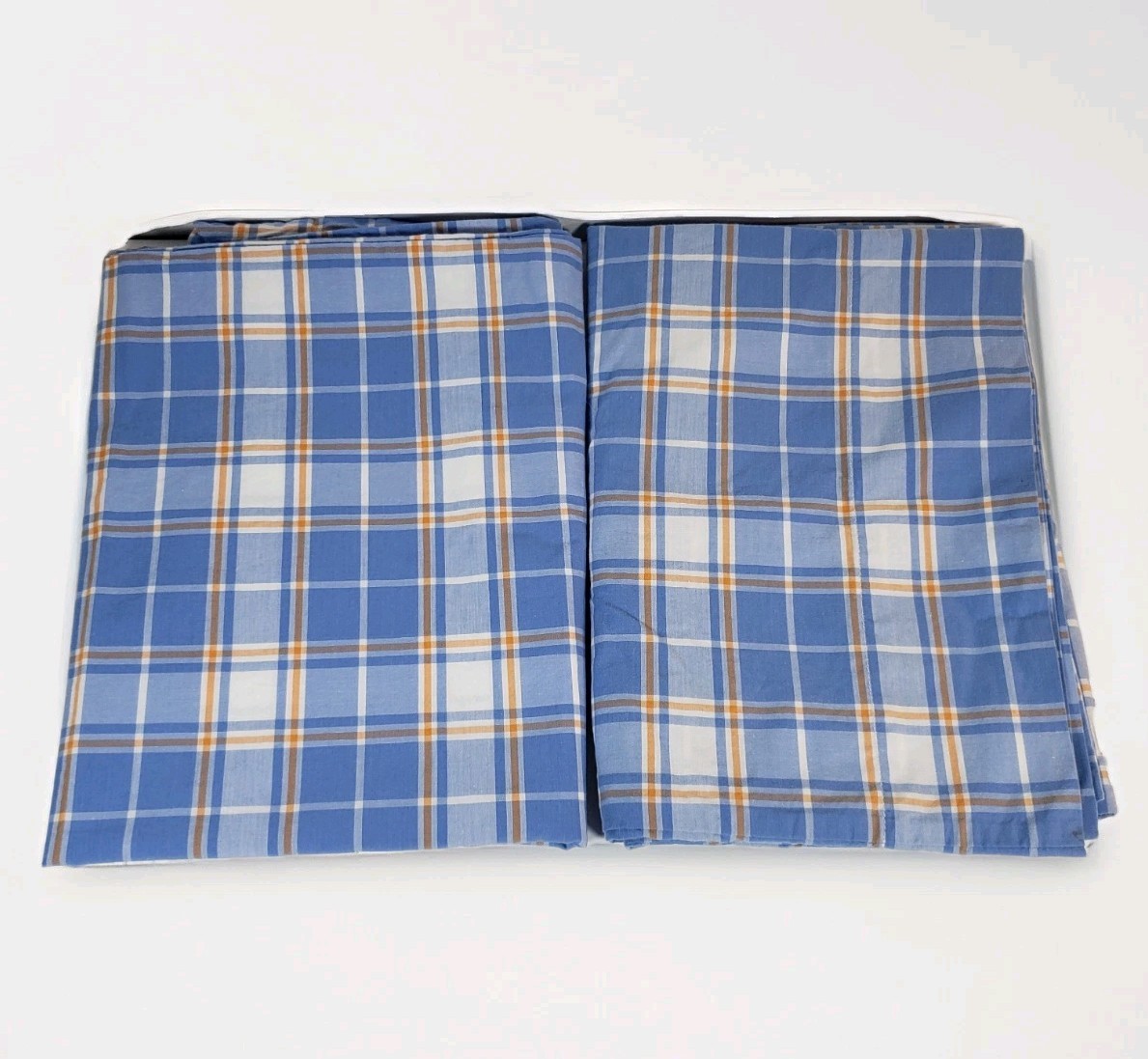 2 Pottery Barn Kids Standard Taylor Plaid Easy Pillowcases Set Blue Orange (M4)