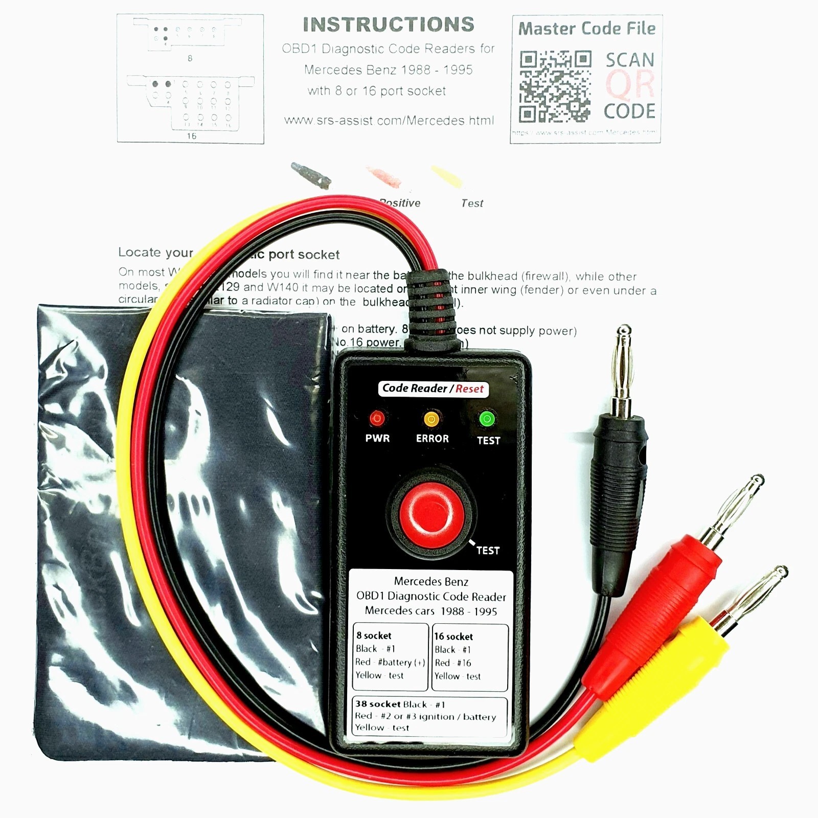 Mercedes W124 W126 W140 R129 OBD 1 Diagnostic Code Reader Tool 8-16 Port Sockets
