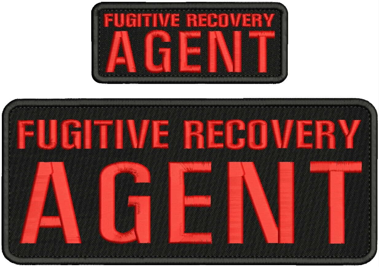 Fugitive Recovery Agent embroidery patches 4x10 and 2x5 hook Red letters