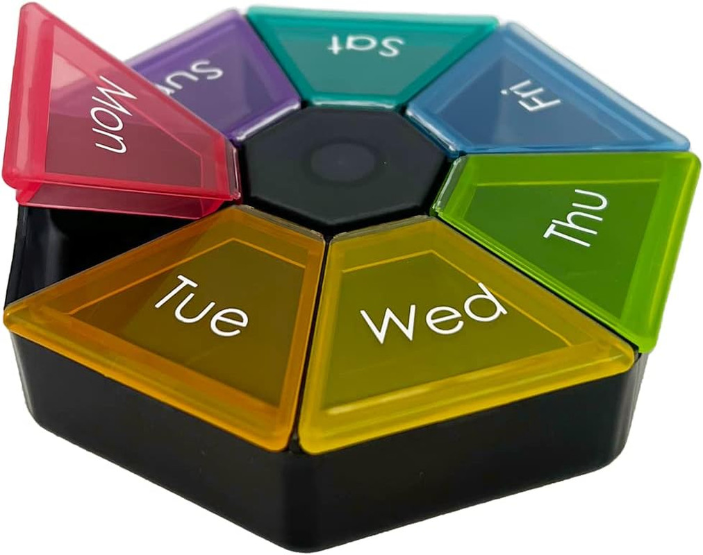 Weekly Pill Organizer and Planner, Travel Pill Planner, 7-Sided, Rainbow Colors