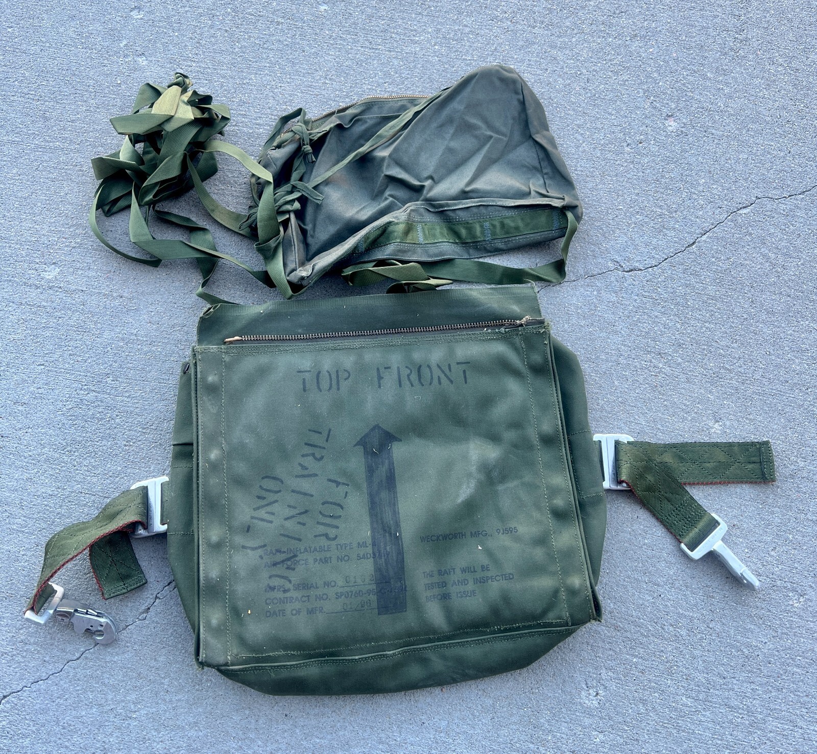 USAF USGI Pilots Survival Bag Heavy Canvas Raft Inflatable Bag Only